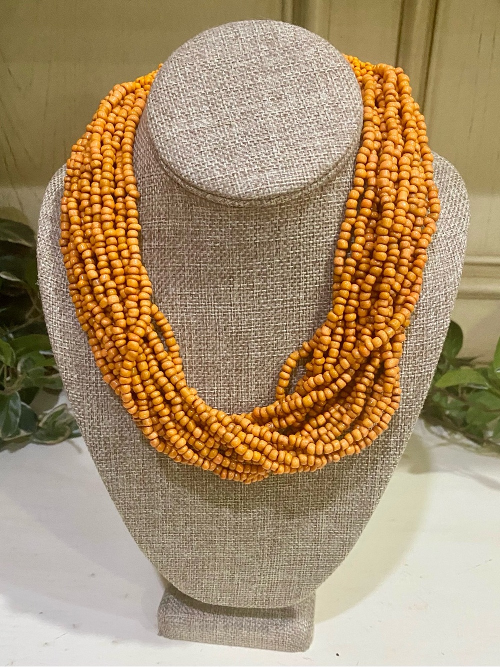 Orange 15-Strand Beaded Statement Necklace